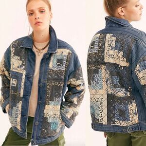 Free People Pieced Together Jacket Patchwork Quilted Soft Denim Lined XS NWOT